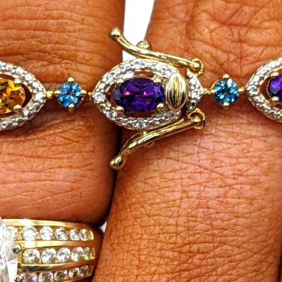 Multi-Gemstone Peridot, London Blue, Amethyst Tennis Bracelet - Picture 5 of 16